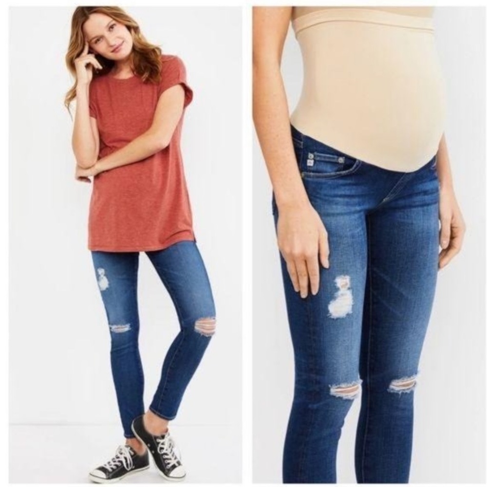 AG Distressed Full Panel Maternity Jeans